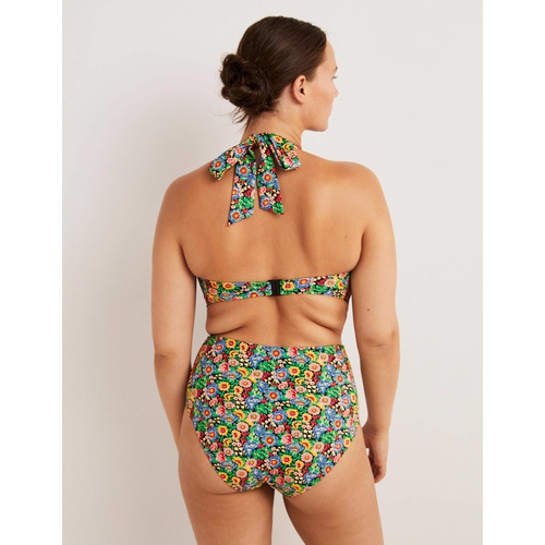 보덴 Boden Ruffle Halterneck Bikini Top - Multi, Flora Illusion