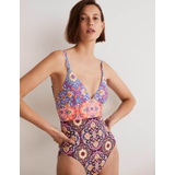 Boden Arezzo V-neck Panel Swimsuit - French Navy, Moroccan Bloom