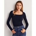 Boden Ribbed Square Neck Knitted Top - Navy