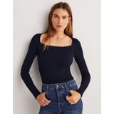 Boden Ribbed Square Neck Knitted Top - Navy