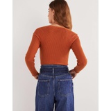 Boden Ribbed Square Neck Knitted Top - Rust