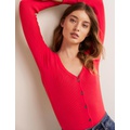 Boden Ribbed Sweetheart Cardigan - Strawberry Tart Red