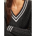 Boden Cable Knit V-neck Sweater - Charcoal Melange