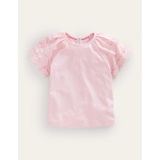 Boden Broderie Mix T-shirt - Boto Pink