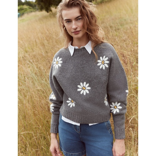 보덴 Boden Embellished Wool Sweater - Dark Grey Melange
