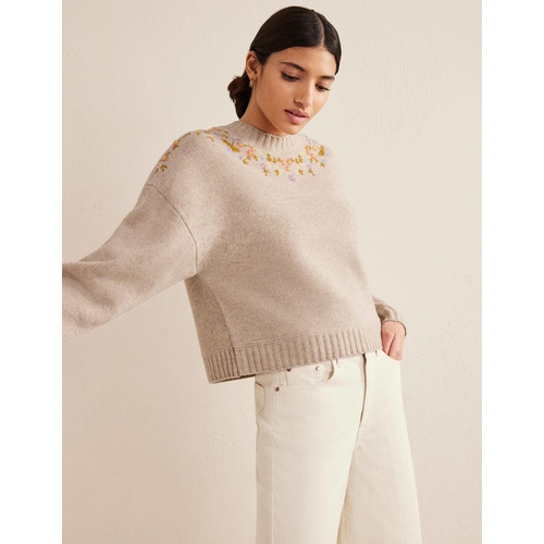 보덴 Boden Embellished Wool Sweater - Oatmeal Melange
