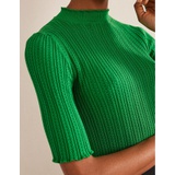 Boden Ribbed High Neck Tee - Green Bee