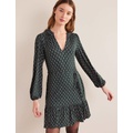 Boden Notch Neck Jersey Dress - Green, Sunflower Geo