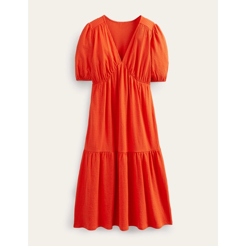 보덴 Boden Jersey Seersucker Midi Dress - Vermillion Red