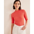 Boden Ribbed High Neck Tee - Coral