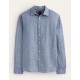 Boden Cutaway Collar Linen Shirt - Blue Chambray