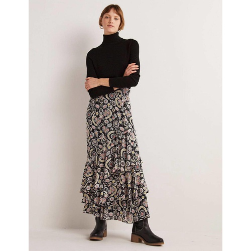 보덴 Boden Multi Ruffle Maxi Skirt - Black, Tropic Charm