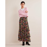 Boden Multi Ruffle Maxi Skirt - Black, Carnation Garden