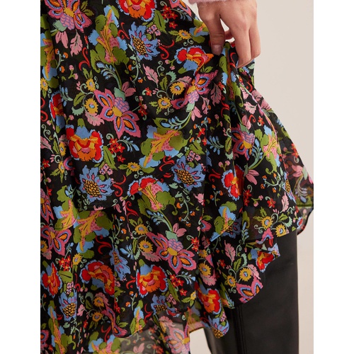 보덴 Boden Multi Ruffle Maxi Skirt - Black, Carnation Garden
