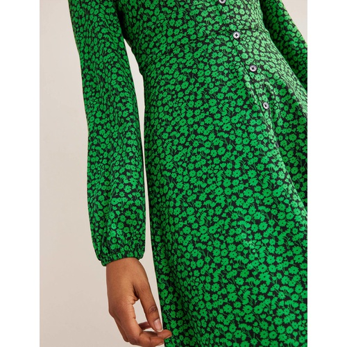 보덴 Boden Button Front Jersey Mini Dress - Green Bee, Tulip Sprig