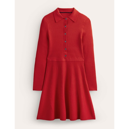 보덴 Boden Rib Detail Knitted Mini Dress - Pillarbox Red