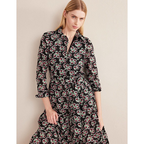 보덴 Boden Tiered Cotton Maxi Shirt Dress - Black, Petal Blossom