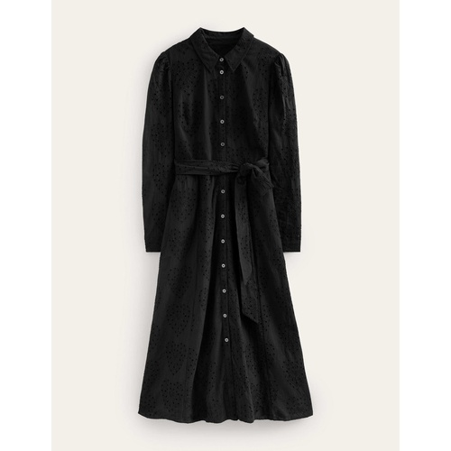 보덴 Boden Broderie Midi Shirt Dress - Black