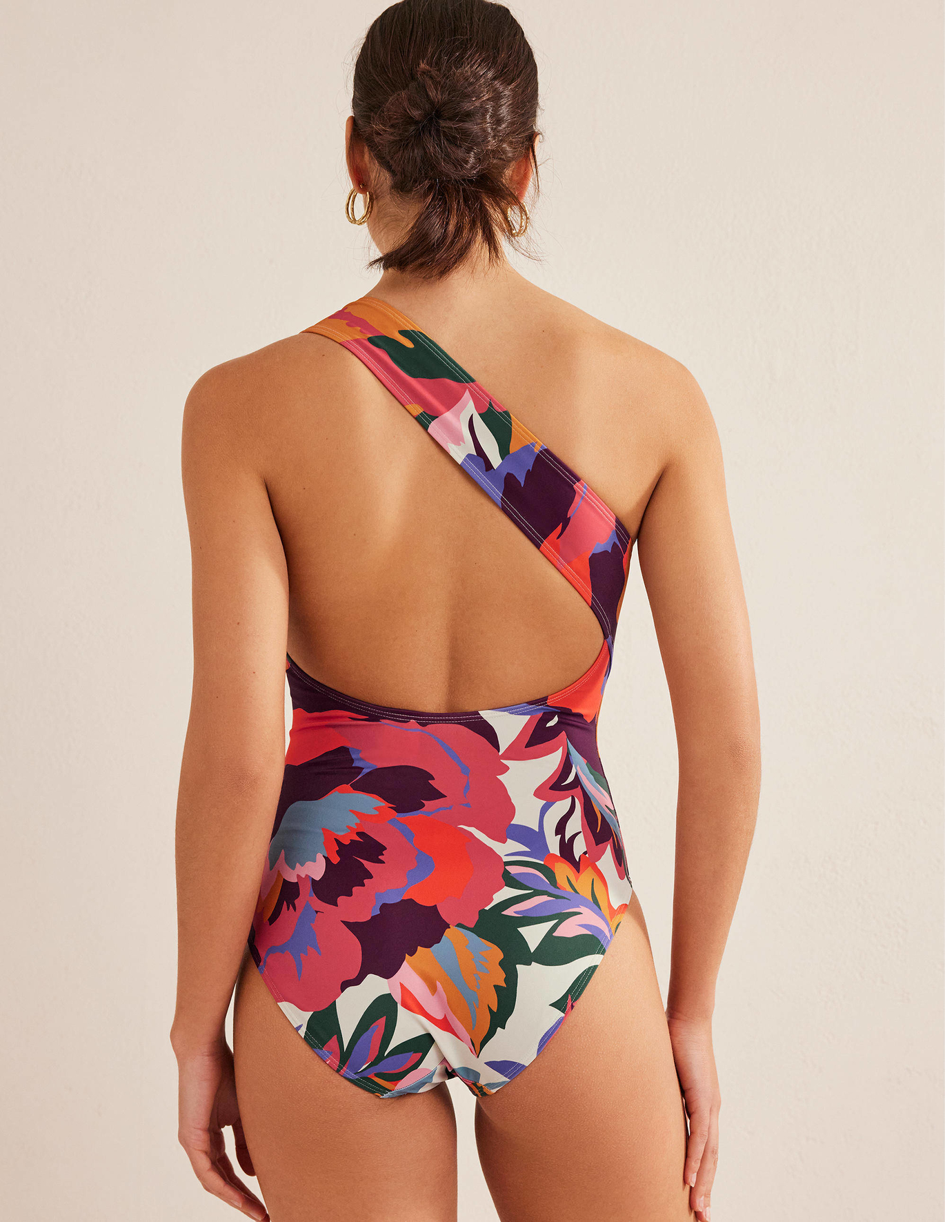 보덴 Boden Sorrento One Shoulder Swimsuit - Multi, Abstract Rose