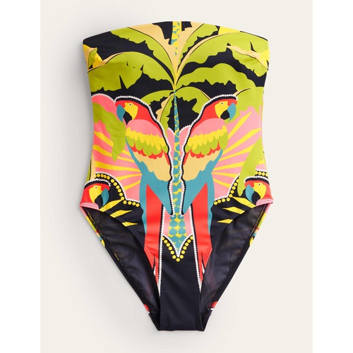 보덴 Boden Classic Bandeau Swimsuit - Black, Paradise Parrot
