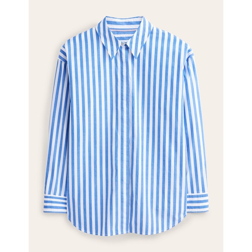 보덴 Boden Oversized Cotton Shirt - Cobalt Stripe