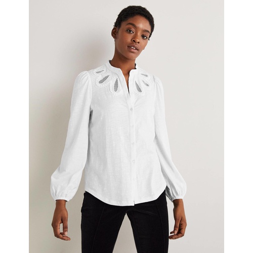 보덴 Boden Embroidered Yoke Jersey Shirt - White