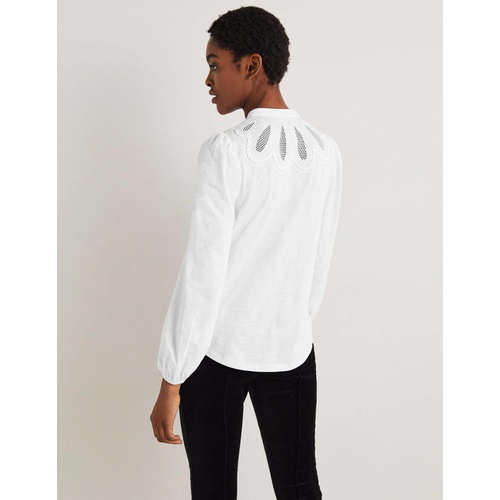 보덴 Boden Embroidered Yoke Jersey Shirt - White