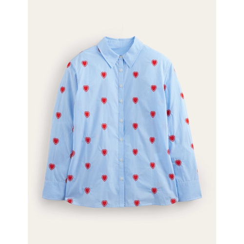 보덴 Boden Embroidered Relaxed Shirt - Heart, Ticking Stripe
