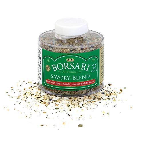  Borsari Savory Seasoned Salt Blend - Gourmet Sea Salt With Fresh Herbs and Spices - Gluten Free All Natural Keto Friendly All Purpose Seasoning With Thyme and Lavender - 4 oz Shake