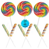 Bottles N Bags 24 Swirl Lollipops Rainbow Easter Candy Variety Pack | 12 Twisty Pops and 12 Large Swirl Suckers 3 Diameter- Individually Wrapped, Great Party Favors In Bulk for Easter Baskets
