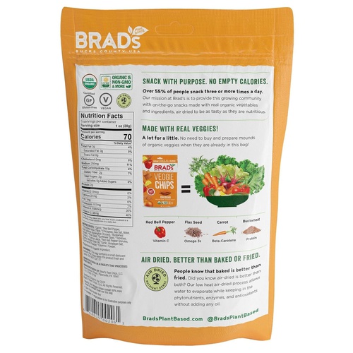  Brads Plant Based Organic Veggie Chips, Cheddar, 6 Bags, 18 Servings Total