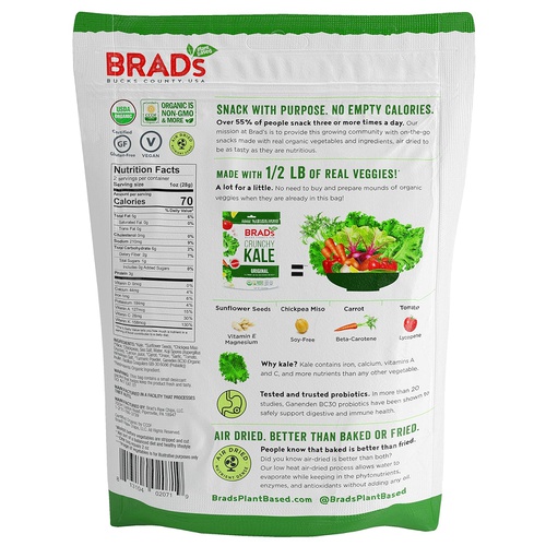  Brads Plant Based Organic Crunchy Kale Variety Pack, Vampire Killer/Original Probiotic/Cheez It Up, 3Bags, 6 Servings Total