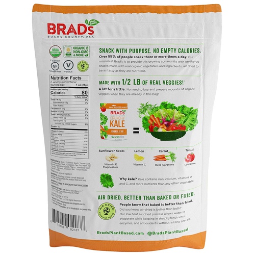  Brads Plant Based Organic Crunchy Kale Variety Pack, Vampire Killer/Original Probiotic/Cheez It Up, 3Bags, 6 Servings Total