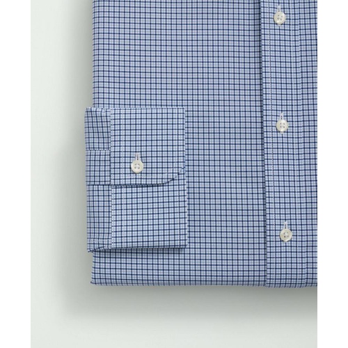 브룩스브라더스 Stretch Supima Cotton Non-Iron Poplin Polo Button-Down Collar, Checked Dress Shirt