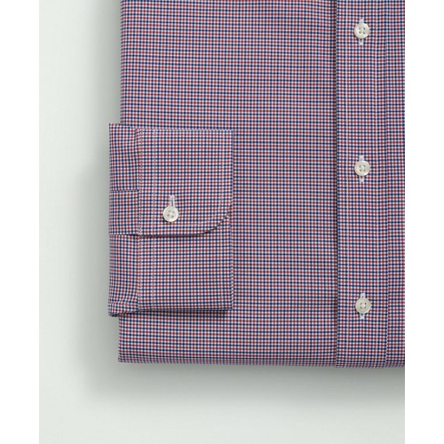브룩스브라더스 Stretch Supima Cotton Non-Iron Poplin Polo Button-Down Collar, Checked Dress Shirt