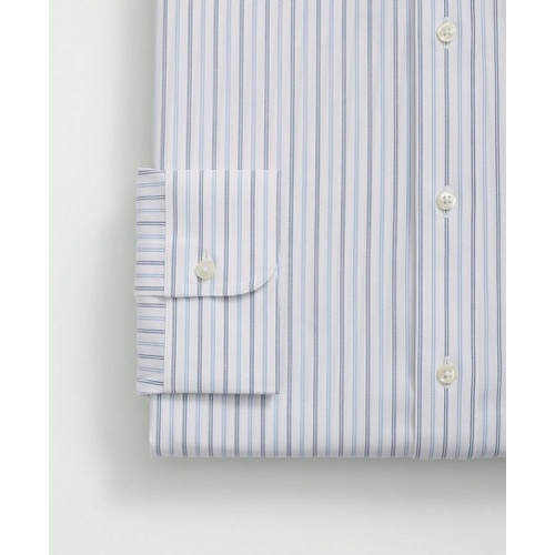 브룩스브라더스 Stretch Supima Cotton Non-Iron Poplin Polo Button-Down Collar, Striped Dress Shirt