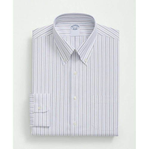 브룩스브라더스 Stretch Supima Cotton Non-Iron Poplin Polo Button-Down Collar, Striped Dress Shirt