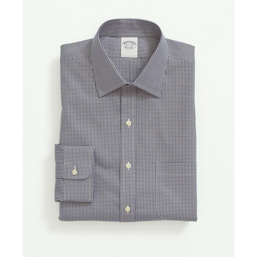브룩스브라더스 Stretch Supima Cotton Non-Iron Pinpoint Oxford Ainsley Collar, Gingham Dress Shirt