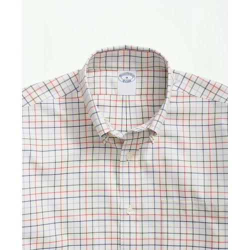브룩스브라더스 Stretch Supima Cotton Non-Iron Twill Polo Button Down Collar, Tattersall Shirt