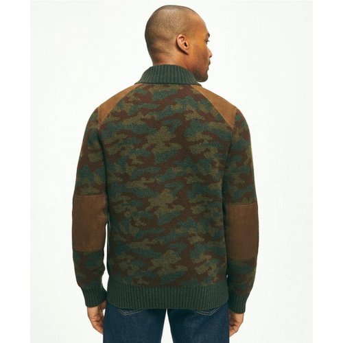 브룩스브라더스 Merino Wool Stand Collar Camouflage Zip Cardigan