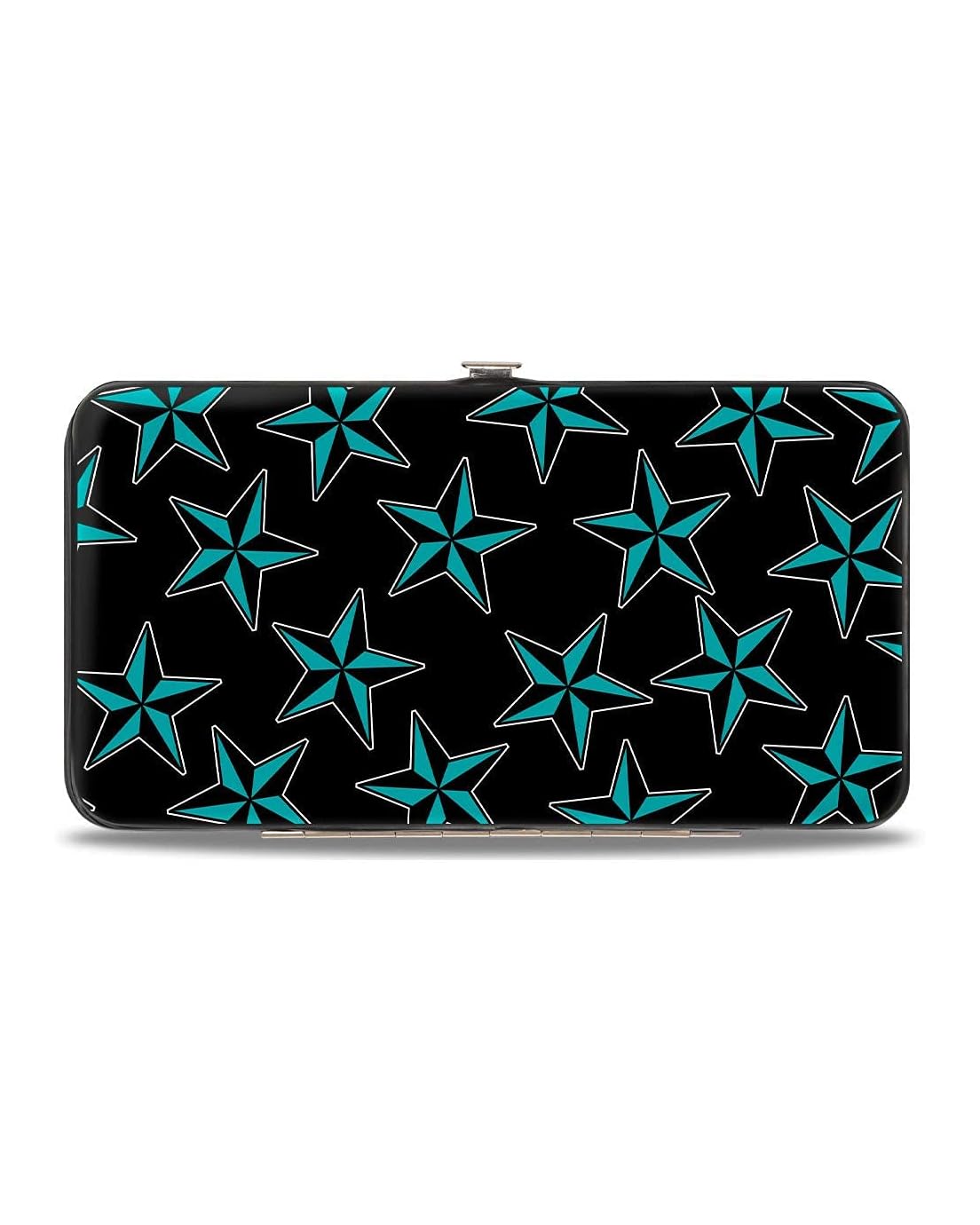 Buckle-Down Hinge Wallet - Nautical Stars Scattered Black/Turquoise