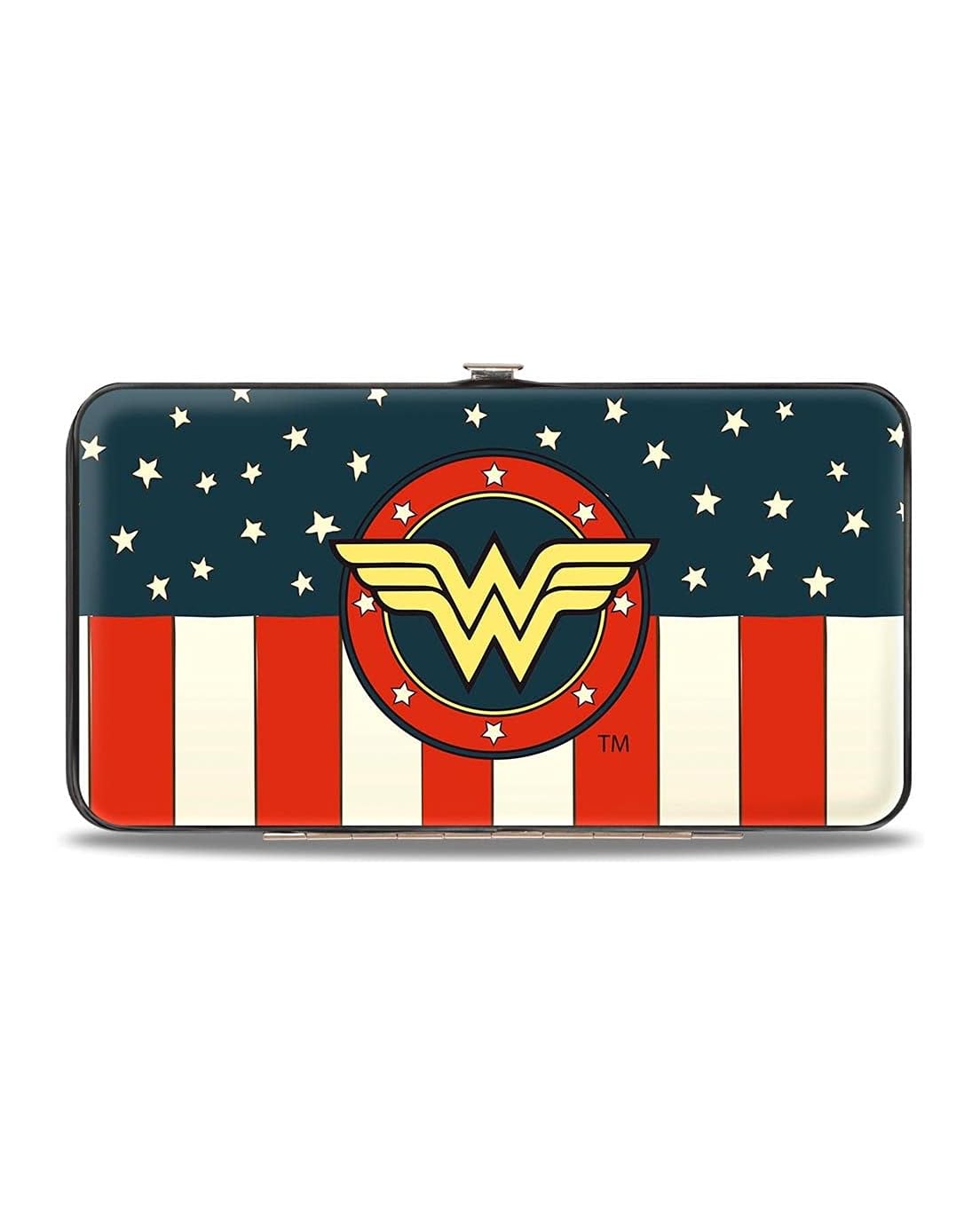 Womens Buckle-down Hinge - Wonder Woman/Logo Americana Red/White/Blue/Yellow Wallet, Multicolor, 7 x 4 US