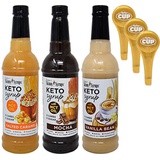 Jordans Skinny Syrups Keto Vanilla Bean, Salted Caramel, and Mocha with MCT Oil 750 ml Bottles (Pack of 3) and 3 By The Cup Syrup Pumps