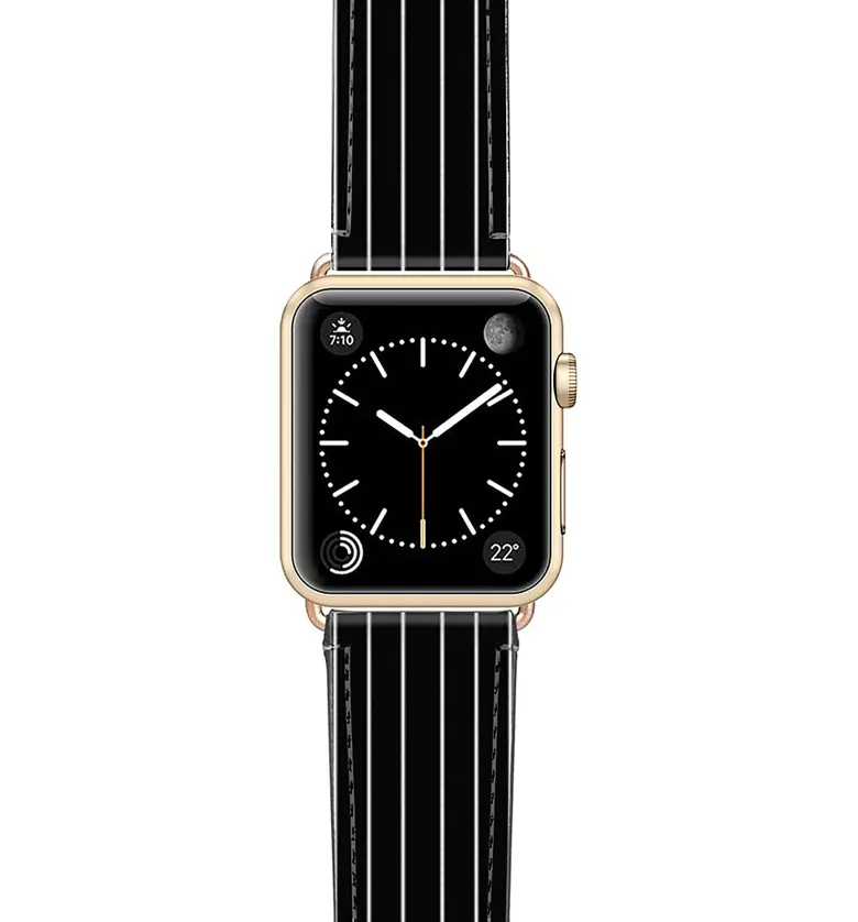 CASETiFY Black Stripe Saffiano Faux Leather Apple Watch Strap_BLACK/ GOLD