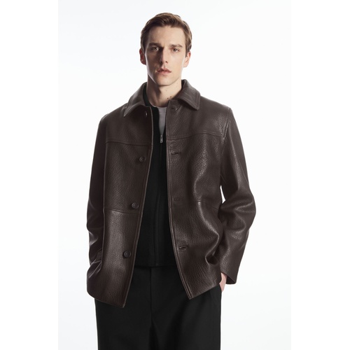 COS COLLARED GRAINED-LEATHER JACKET
