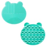 CS COSDDI Makeup Brush Cleaner - 2 in 1 Silicone Makeup Brush Cleaning Mat with Brush holders - Portable Bear Shaped Brushes Drying Rack Cosmetic Brush Cleaner Pad(Green)