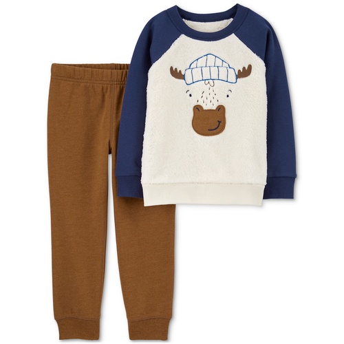 카터스 Baby Boys Faux-Sherpa Moose Pullover Top and Pants 2 Piece Set