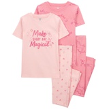 Little Girls Unicorn 100% Snug Fit Cotton Pajamas 4 Piece Set