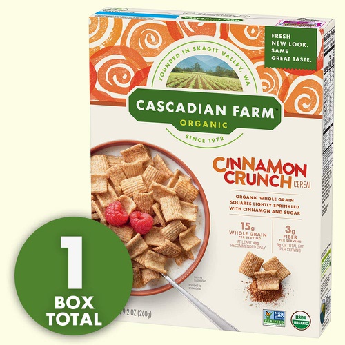  Cascadian Farm Organic Cinnamon Crunch Cereal, Whole Grain Cereal, 9.2 oz