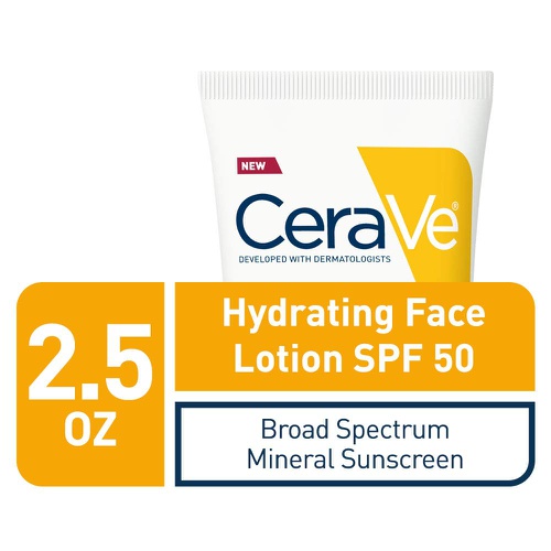  CeraVe 100% Mineral Sunscreen SPF 50 | Face Sunscreen with Zinc Oxide & Titanium Dioxide for Sensitive Skin | 2.5 oz, 1 Pack (Packaging May Vary)